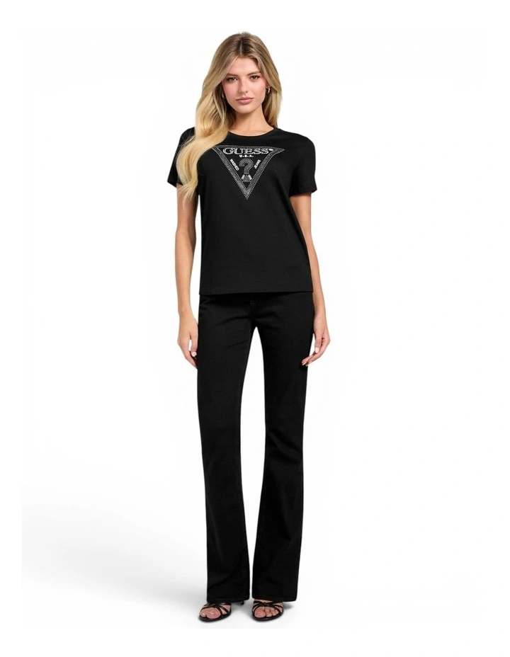 Short Sleeve Crewneck Krystal Triangle T-Shirt in Black image 2