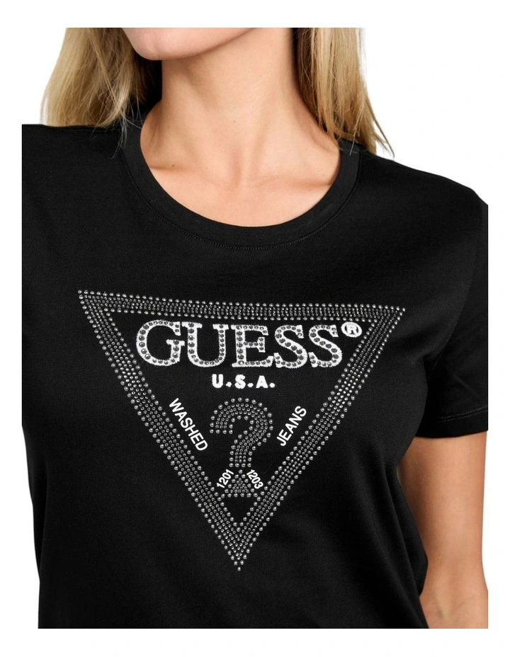 Short Sleeve Crewneck Krystal Triangle T-Shirt in Black image 4