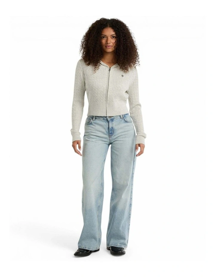 GUESS JEANS Cable-Knit Hooded Cardigan in Light Grey image 2