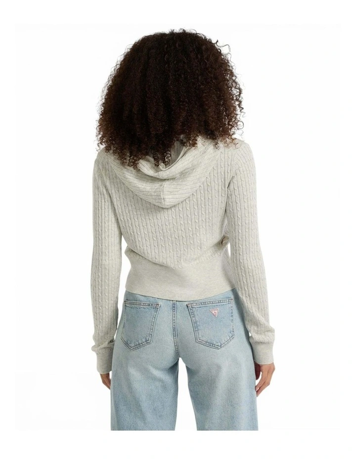 GUESS JEANS Cable-Knit Hooded Cardigan in Light Grey image 4