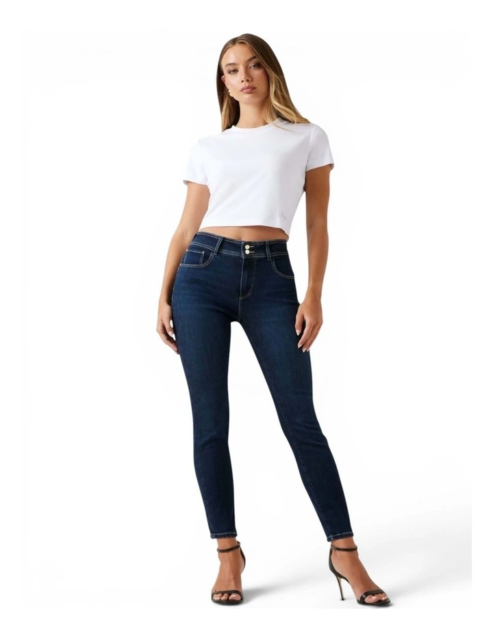 High-Rise Skinny Shape Up Denim Jeans In Dark Wash image 2