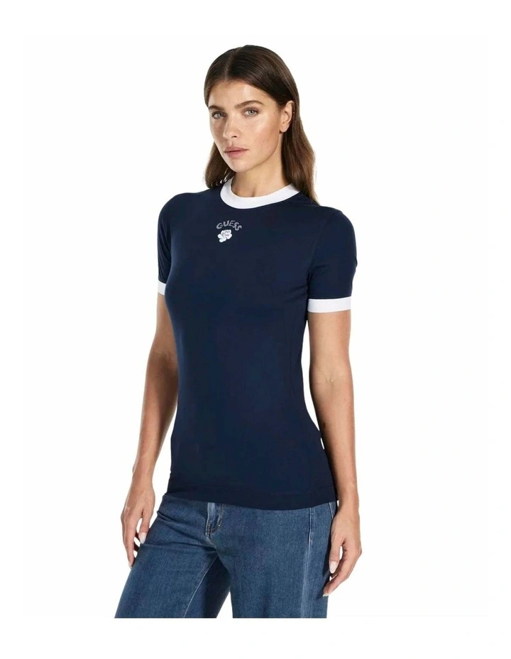Mini Rose Short Sleeve Top in Blue image 3