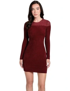Rowena Rib Chenille Dress in Red