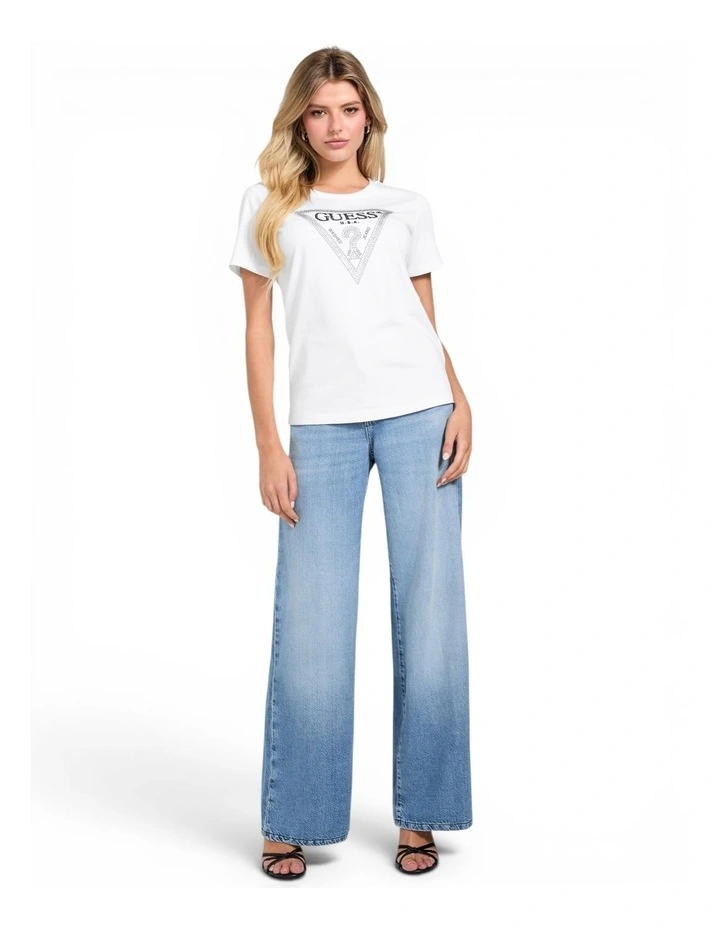 Short Sleeve Crewneck Krystal Triangle T-Shirt in White image 2