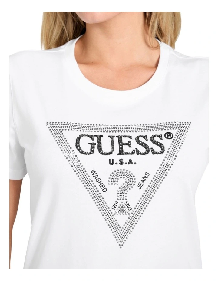 Short Sleeve Crewneck Krystal Triangle T-Shirt in White image 3