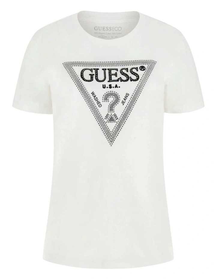 Short Sleeve Crewneck Krystal Triangle T-Shirt in White image 5