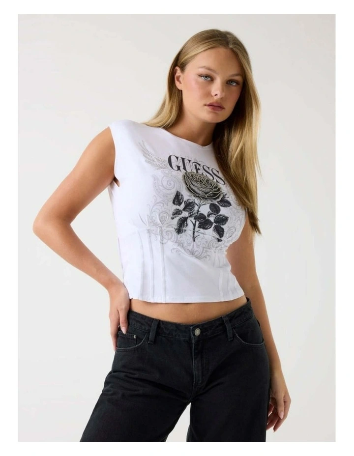 Rocker Rose Smocked T-shirt in White image 1