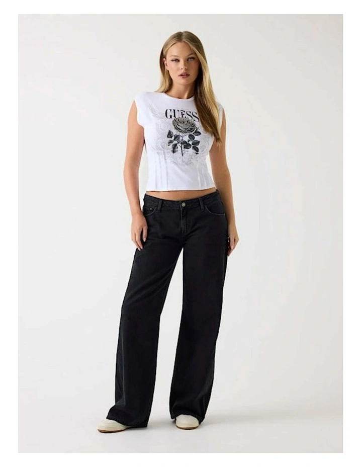 Rocker Rose Smocked T-shirt in White image 2