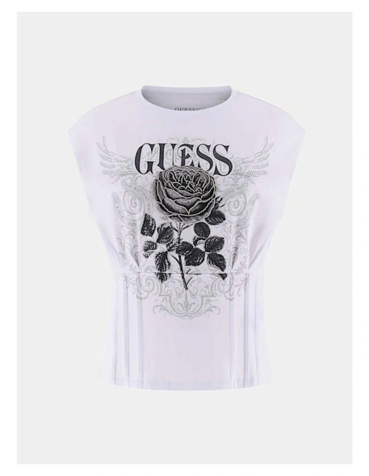 Rocker Rose Smocked T-shirt in White image 5