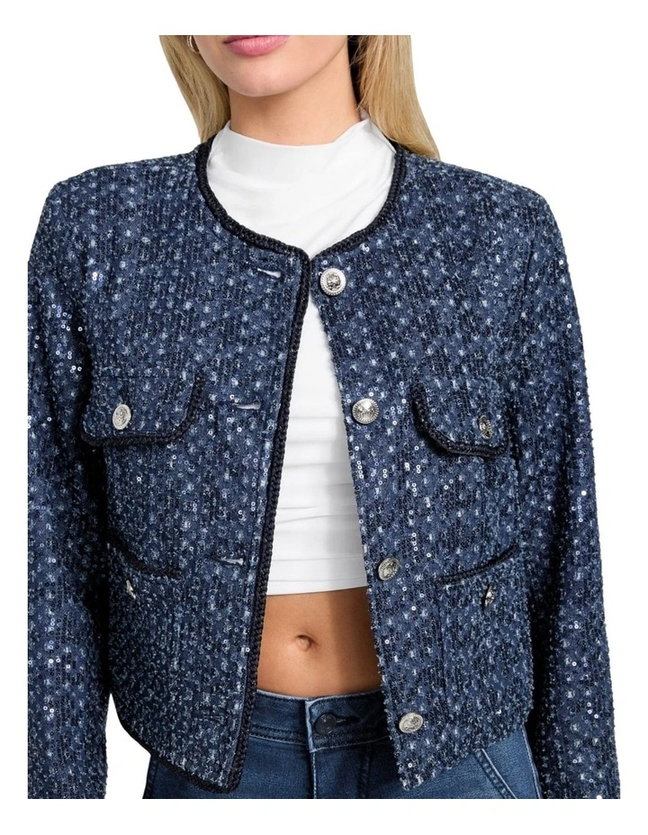 Elisa Sequin Denim Jacket in Blue image 3