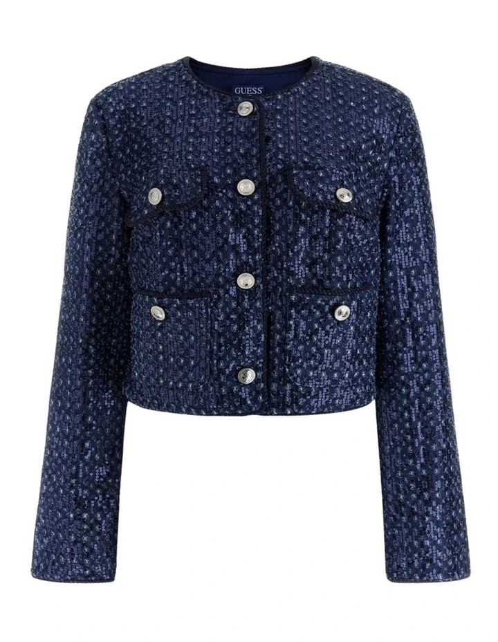 Elisa Sequin Denim Jacket in Blue image 4