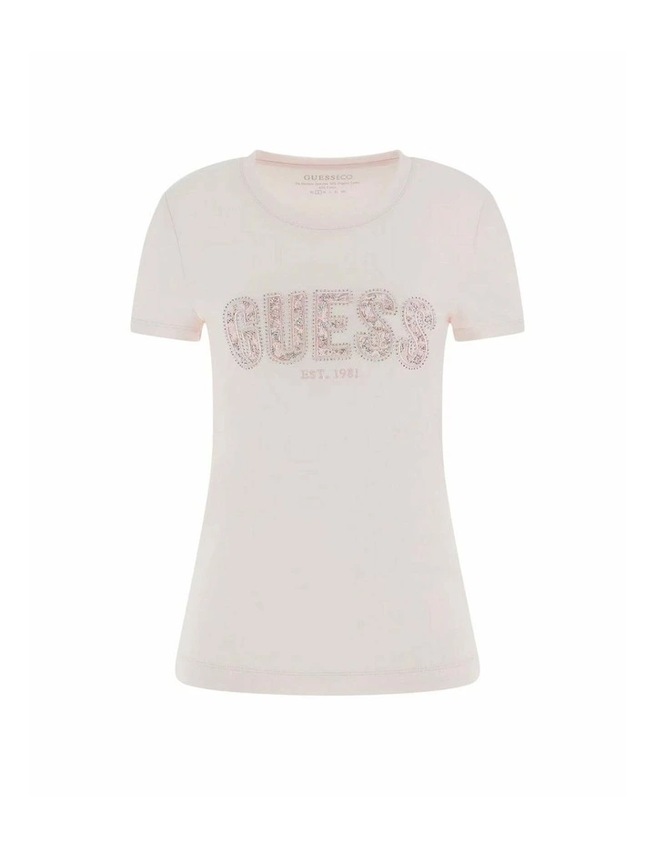 Crew Neck Logo Lace T-Shirt in Pink image 5