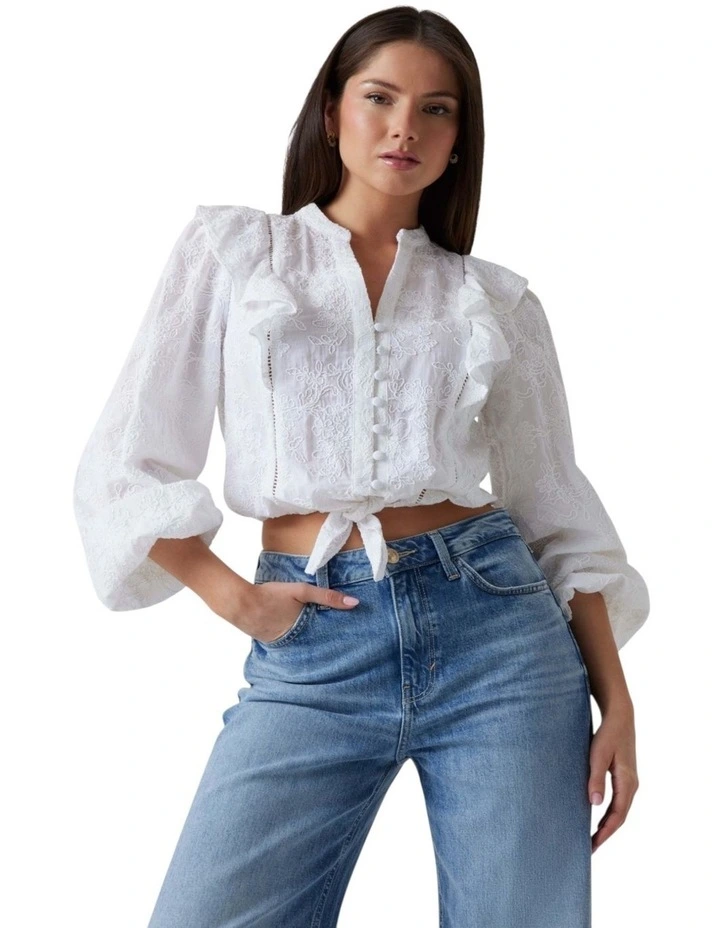 Long Sleeve Serin Top in White image 1