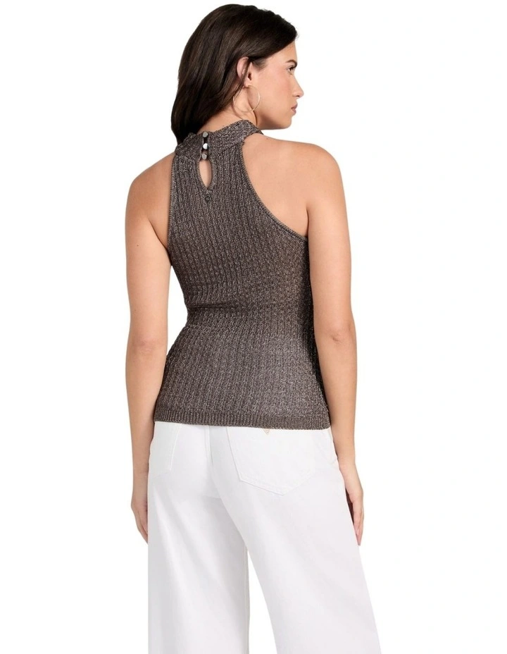 Halter Keyhole Ella Tank Top in Metallic Grey image 2