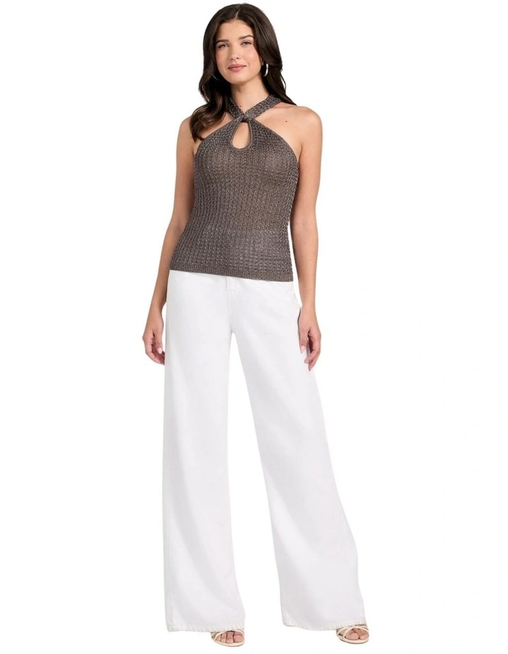 Halter Keyhole Ella Tank Top in Metallic Grey image 3