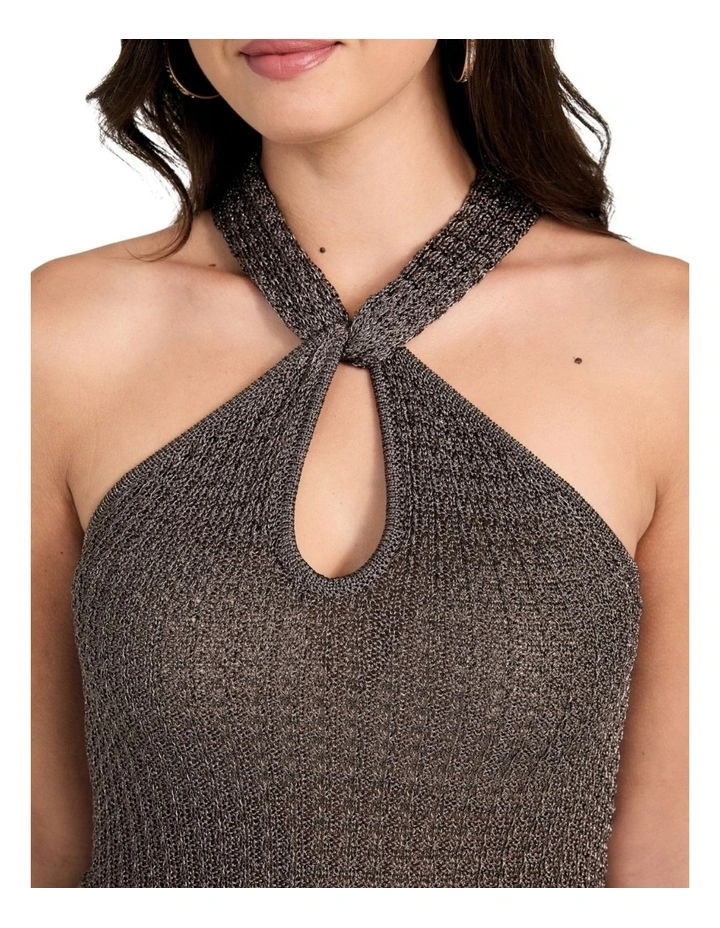 Halter Keyhole Ella Tank Top in Metallic Grey image 4