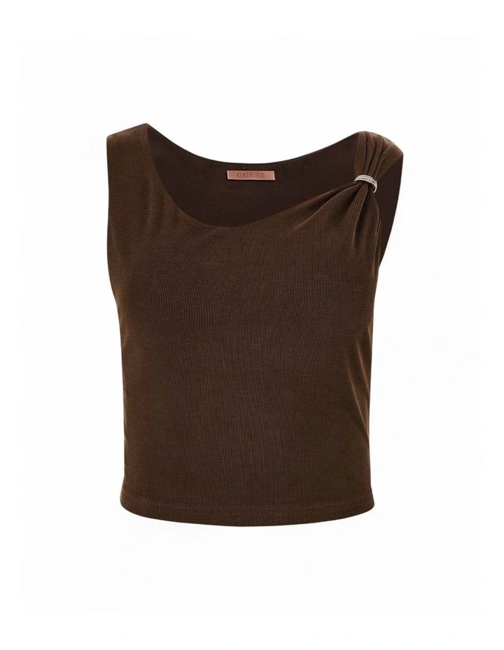 Aimee Short Sleeve Jewel Draped Top in Brown image 5