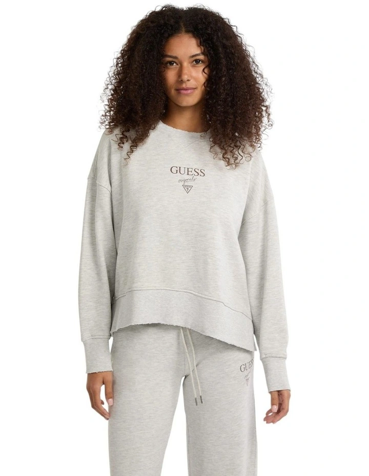 Originals Distressed Baker Crewneck Fleece Sweatshirt in Light Grey image 1