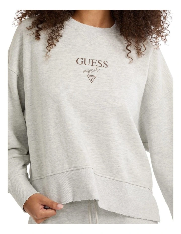 Originals Distressed Baker Crewneck Fleece Sweatshirt in Light Grey image 4