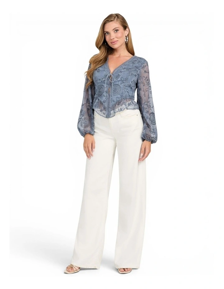 Seiah Tie Front Long Sleeve Top in Grey image 3
