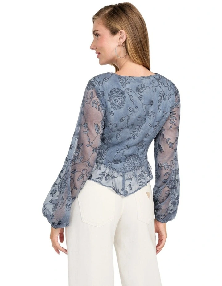 Seiah Tie Front Long Sleeve Top in Grey image 5