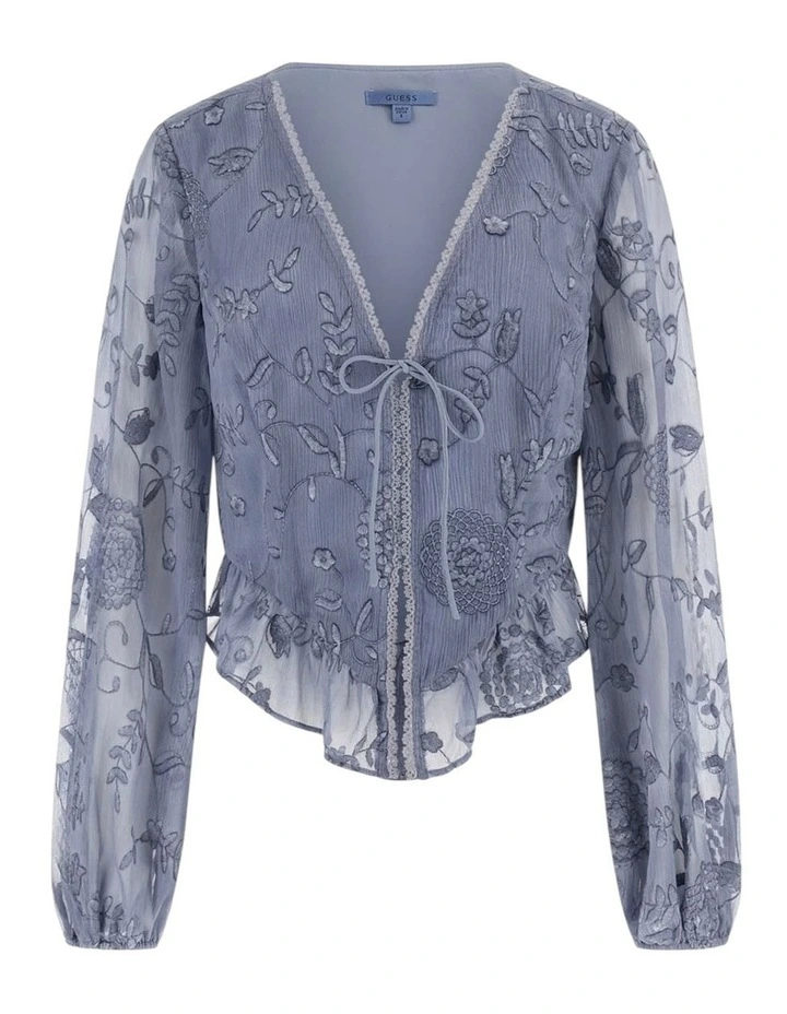 Seiah Tie Front Long Sleeve Top in Grey image 6