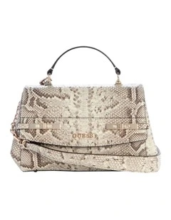 Melinda Top Handle Crossbody Flap Bag in Natural