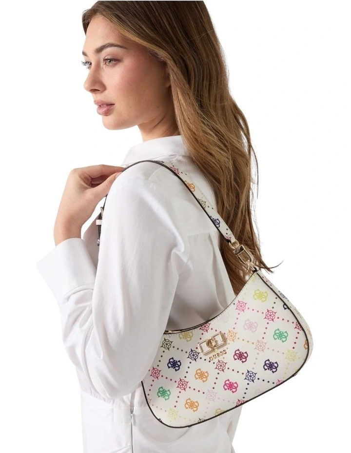 Emelie Logo Top Zip Shoulder Bag in White image 2