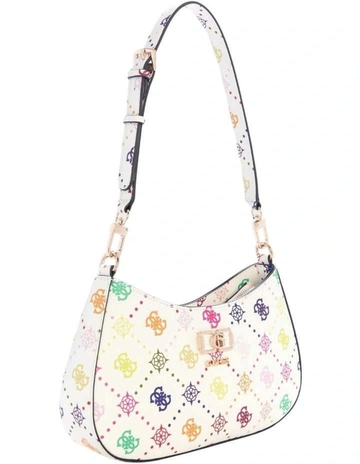 Emelie Logo Top Zip Shoulder Bag in White image 3
