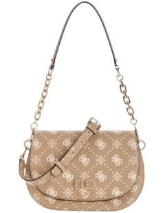 Emelie Logo Flap Shoulder Bag in Biscotti Logo