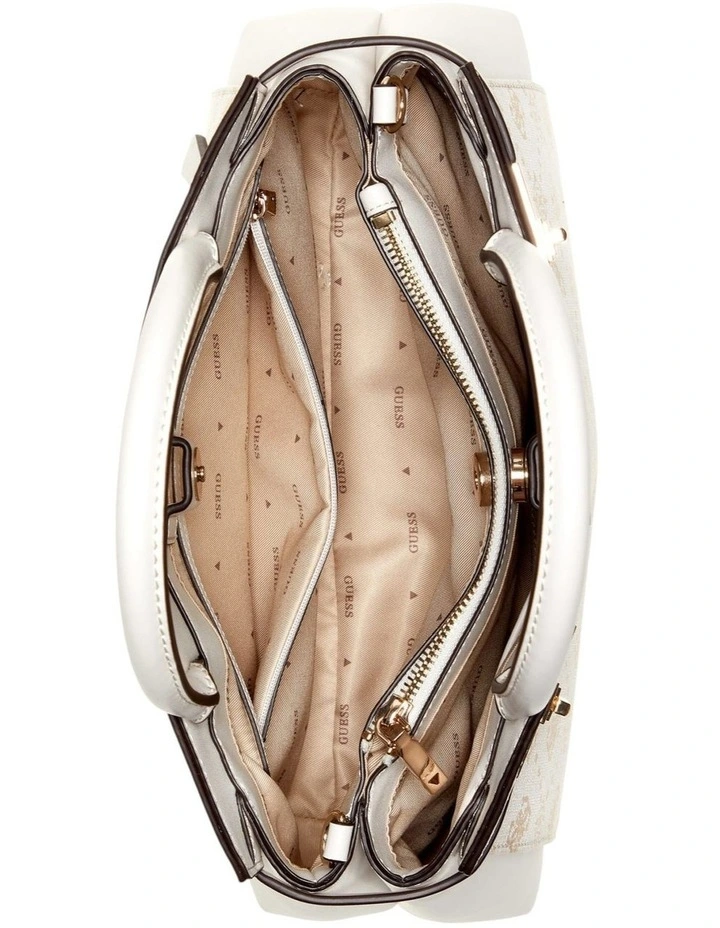 Melinda Triple Compartment Satchel Bag in Off White Logo image 5