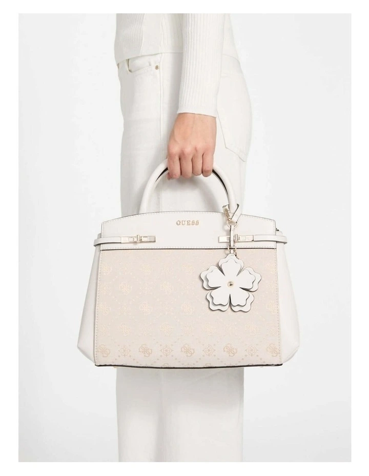 Melinda Triple Compartment Satchel Bag in Off White Logo image 6