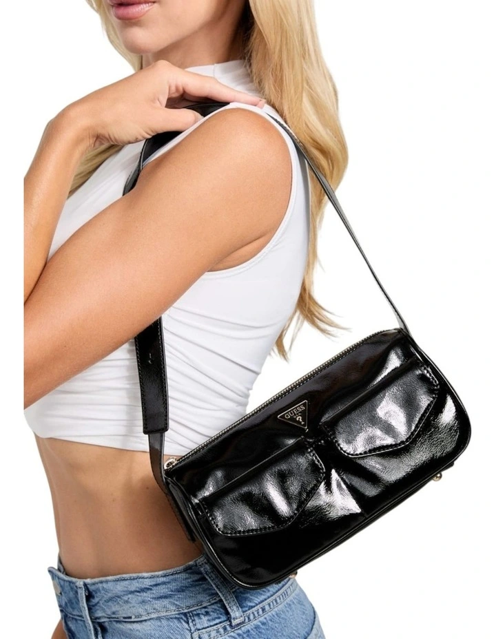 Waldena Small Top Zip Shoulder Bag in Black image 2