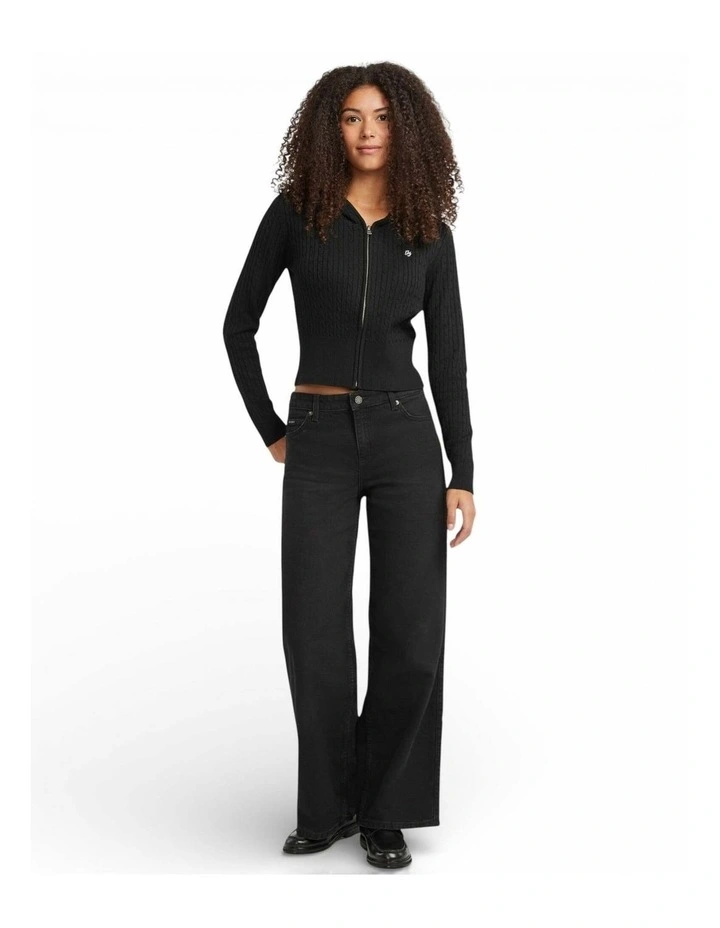 Cable-Knit Hooded Cardigan in Black image 1