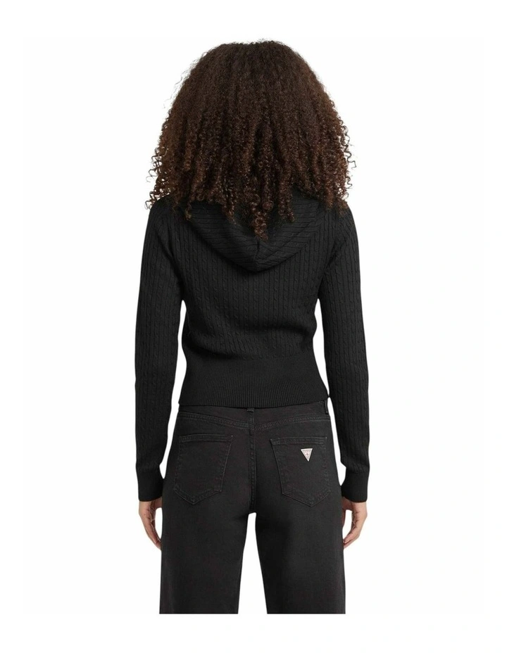 Cable-Knit Hooded Cardigan in Black image 2