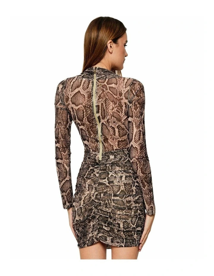 Bernardette Long Sleeve Square Neck Dress in Brown image 2