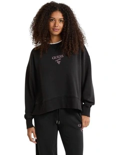 Originals Distressed Baker Crewneck Fleece Sweatshirt in Black