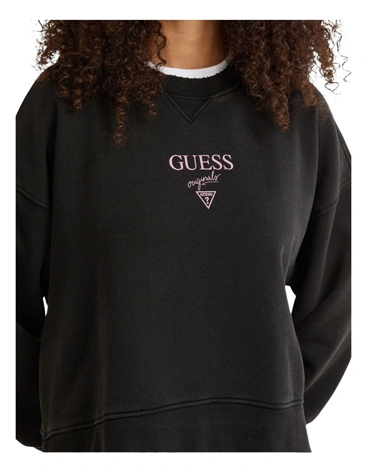 Originals Distressed Baker Crewneck Fleece Sweatshirt in Black image 3