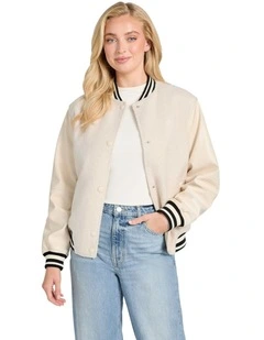 Eco Danielle College Bomber Jacket in Beige