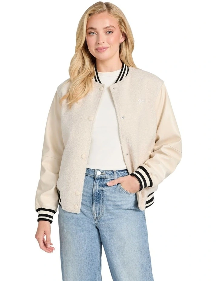 Eco Danielle College Bomber Jacket in Beige image 1