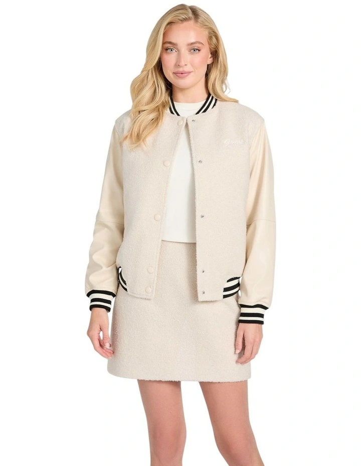 Eco Danielle College Bomber Jacket in Beige image 2