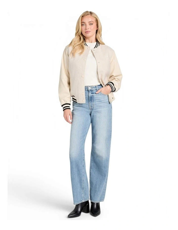 Eco Danielle College Bomber Jacket in Beige image 4