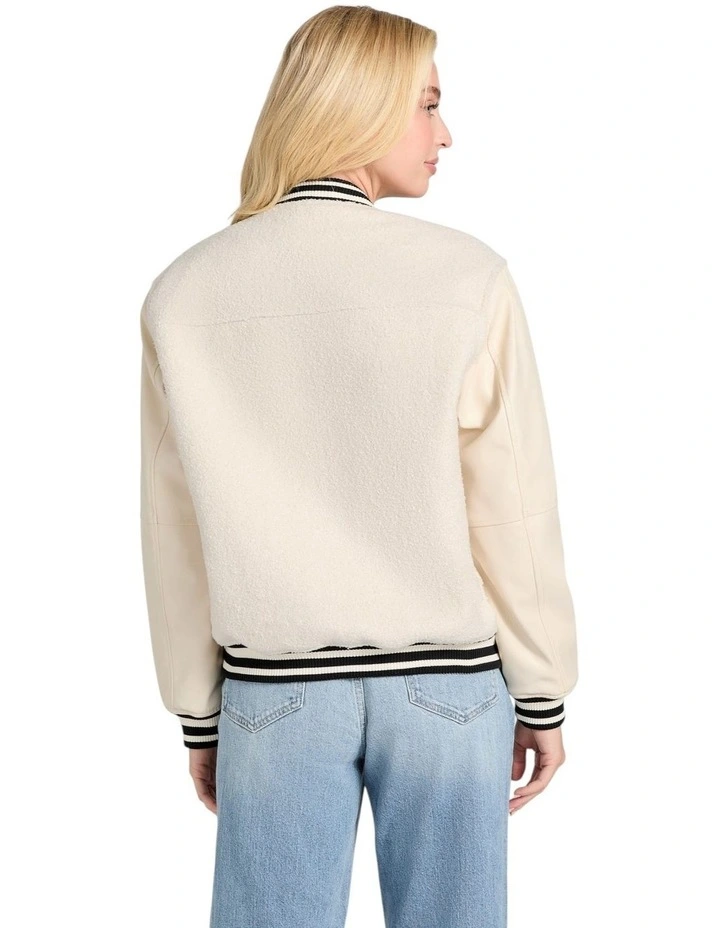 Eco Danielle College Bomber Jacket in Beige image 5