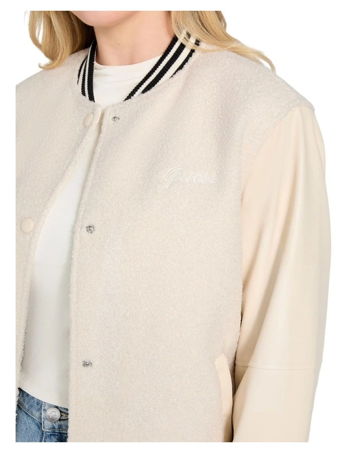 Eco Danielle College Bomber Jacket in Beige image 6