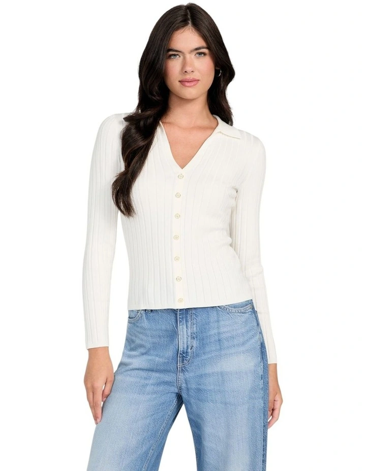 Eco Ribbed Miranda Sweater Top in White image 1