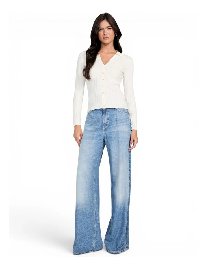 Eco Ribbed Miranda Sweater Top in White image 2
