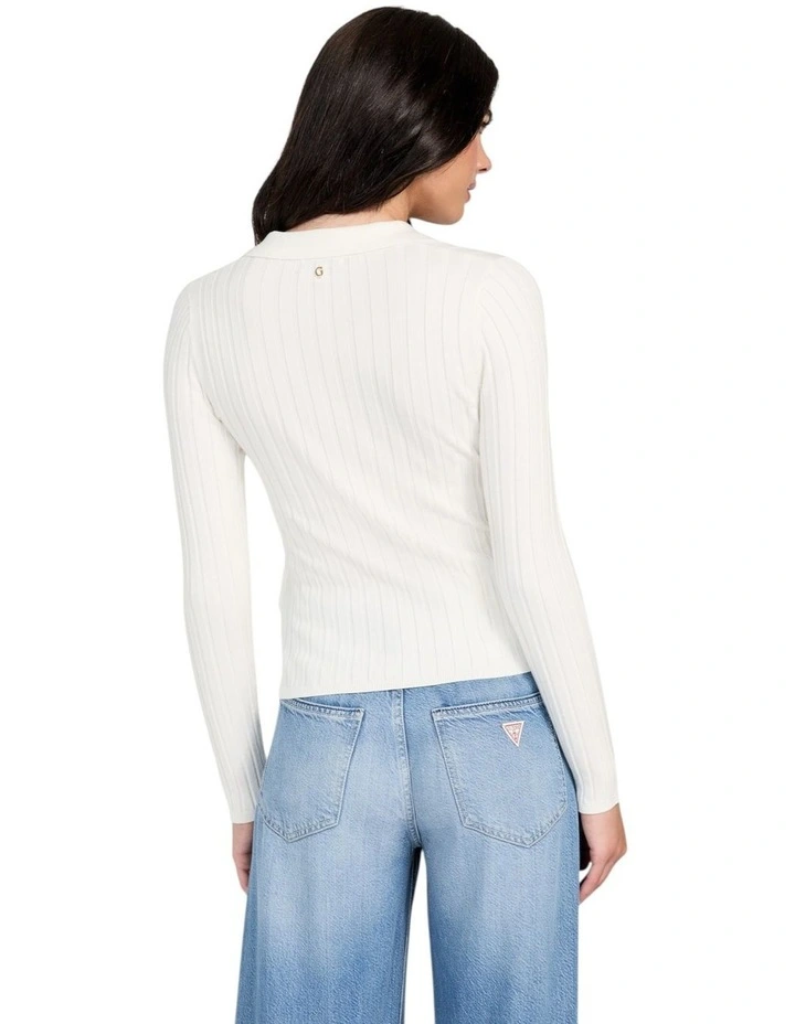 Eco Ribbed Miranda Sweater Top in White image 3