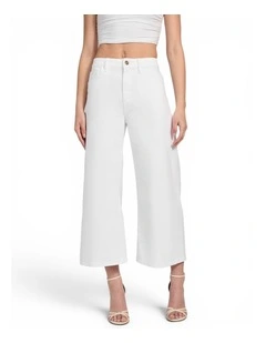 Bellflower Crop Wide Leg Jeans in White
