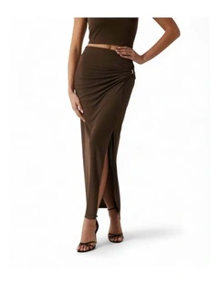 Aimee Jewel Drap Skirt in Brown