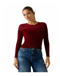 Rowena Rib Chenille Sweater in Red